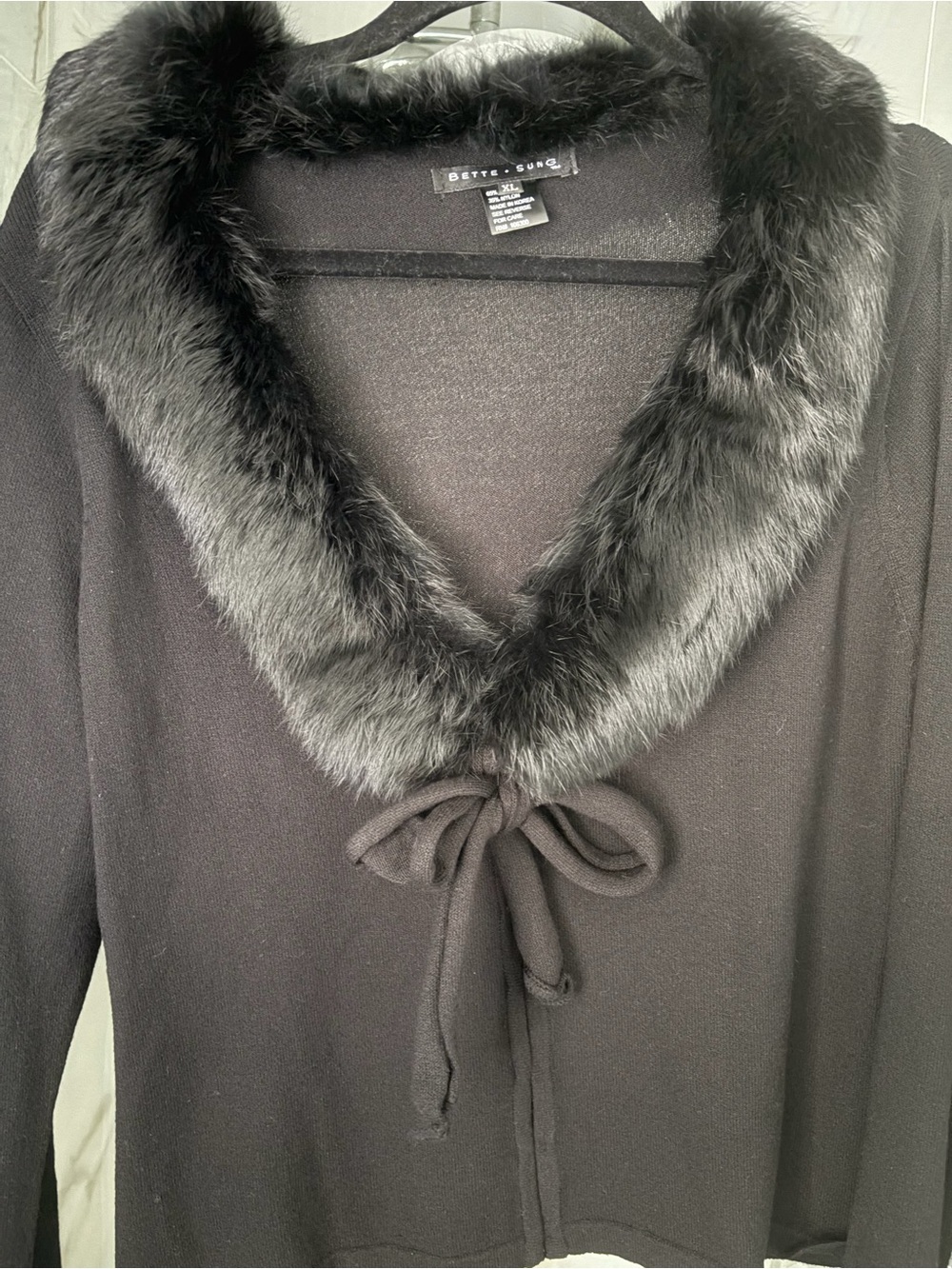 Bette Sung vintage Black Rabbit Fur Trim Cardigan